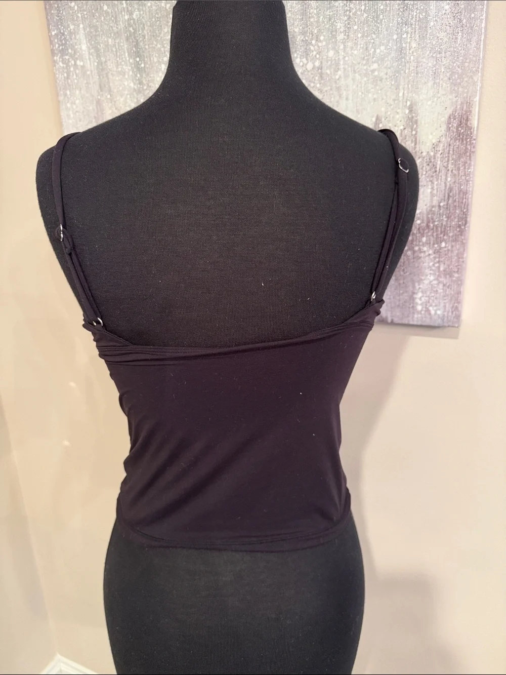 Plunge V-Neck Camisole Tank Top Black Size Medium